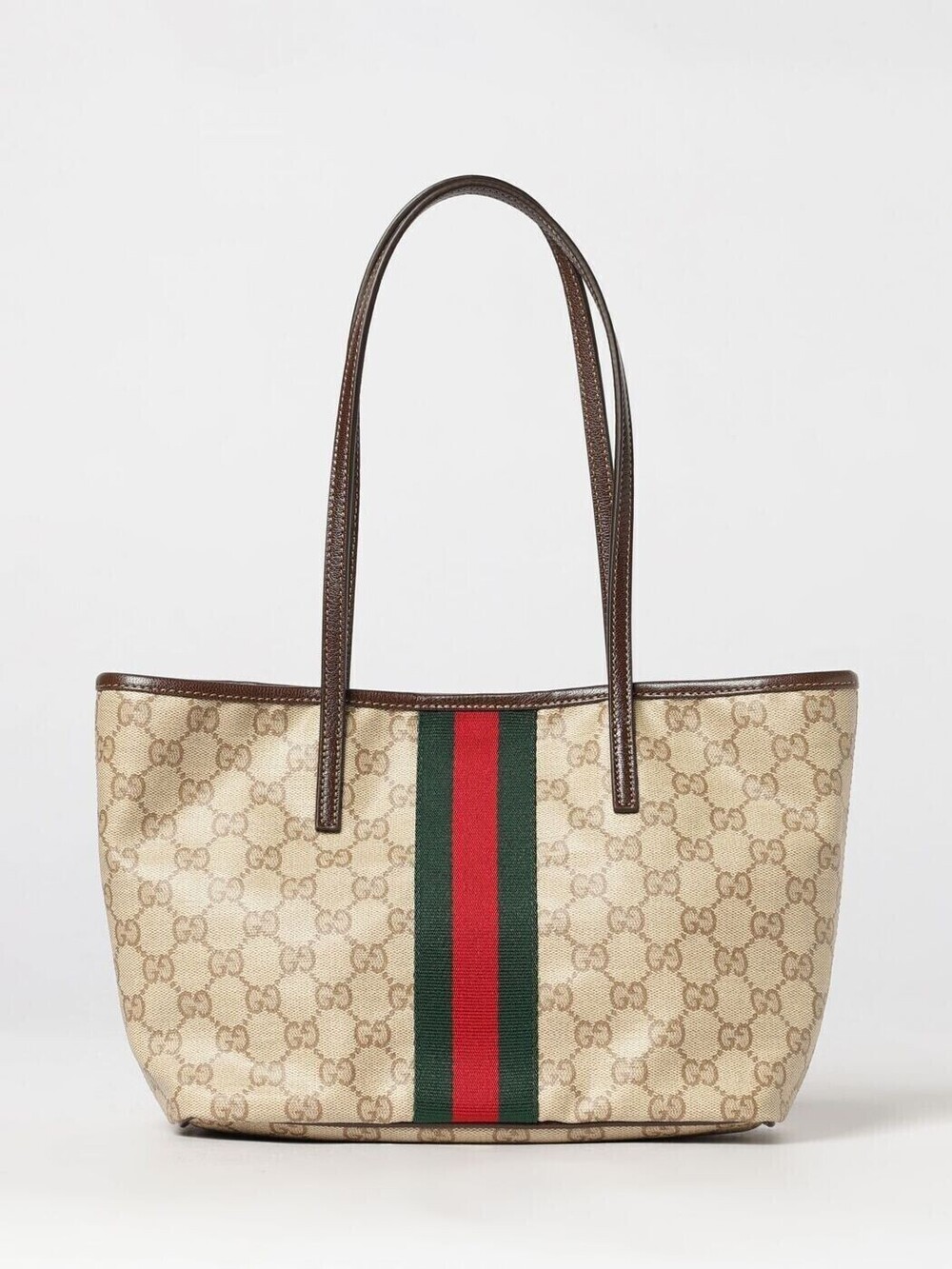 Gucci Ophidia GG Web Tote Bag Leather Beige Tan